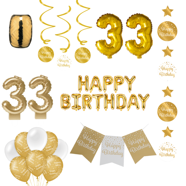 33 jaar Verjaardag Versiering Pakket Gold 33 jaar Verjaardag Versiering Pakket Gold