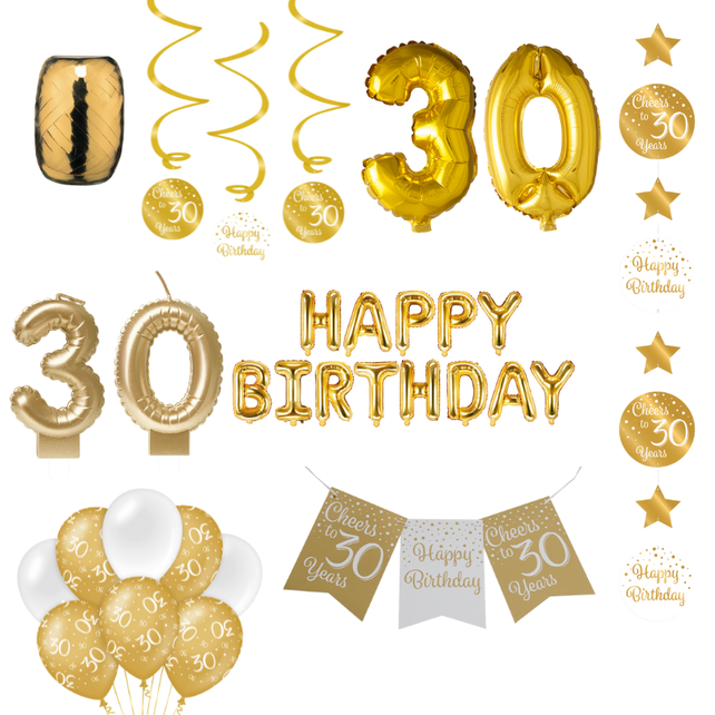 30 jaar Verjaardag Versiering Pakket Gold