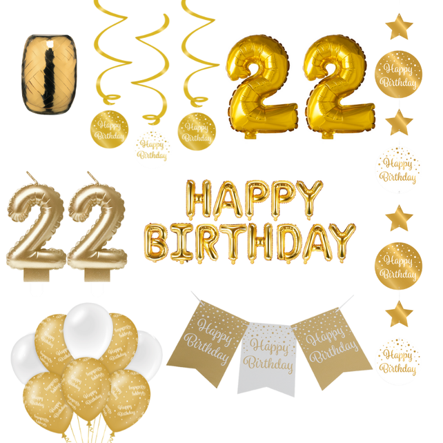 22 jaar Verjaardag Versiering Pakket Gold 22 jaar Verjaardag Versiering Pakket Gold