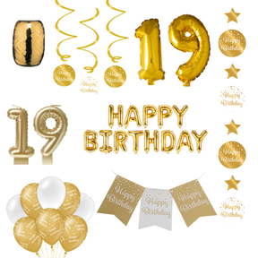 19 jaar Verjaardag Versiering Pakket Gold