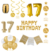 17 jaar Verjaardag Versiering Pakket Gold 17 jaar Verjaardag Versiering Pakket Gold