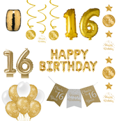 16 jaar Verjaardag Versiering Pakket Gold