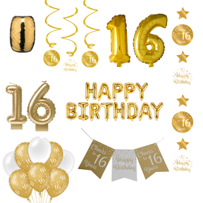16 jaar Verjaardag Versiering Pakket Gold