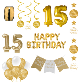 15 jaar Verjaardag Versiering Pakket Gold