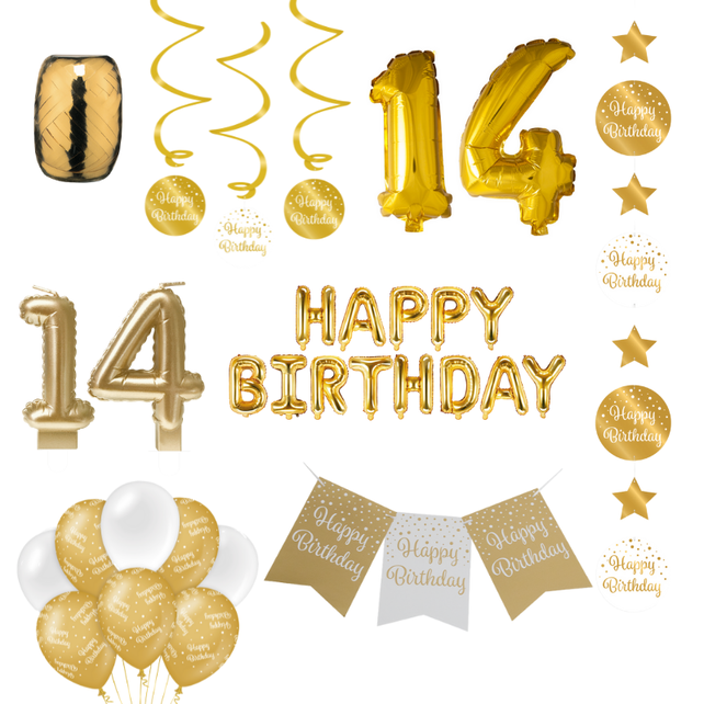 14 jaar Verjaardag Versiering Pakket Gold 14 jaar Verjaardag Versiering Pakket Gold