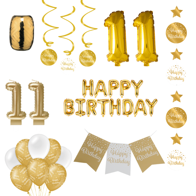 11 jaar Verjaardag Versiering Pakket Gold 11 jaar Verjaardag Versiering Pakket Gold