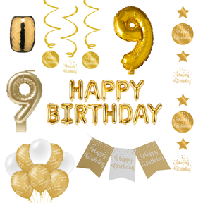 9 jaar Verjaardag Versiering Pakket Gold