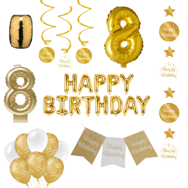 8 jaar Verjaardag Versiering Pakket Gold