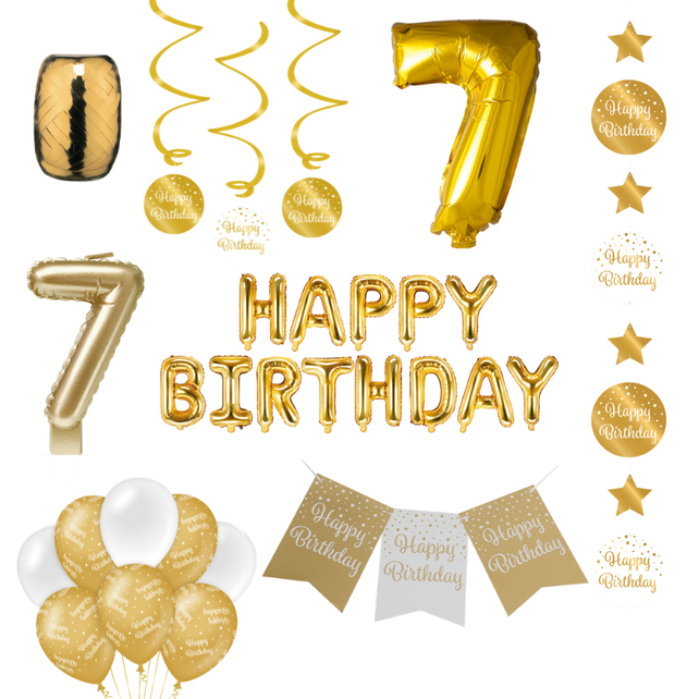 7 jaar Verjaardag Versiering Pakket Gold