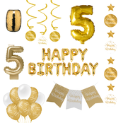 5 jaar Verjaardag Versiering Pakket Gold 5 jaar Verjaardag Versiering Pakket Gold
