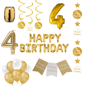 4 jaar Verjaardag Versiering Pakket Gold