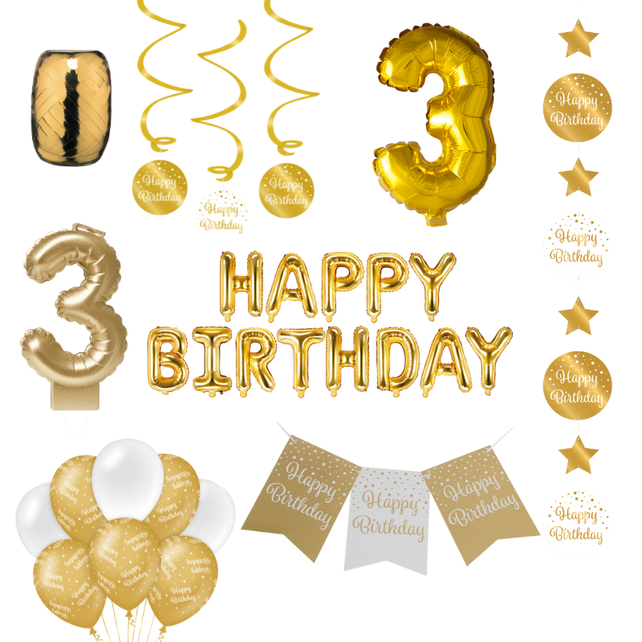 3 jaar Verjaardag Versiering Pakket Gold
