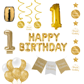 1 jaar Verjaardag Versiering Pakket Gold