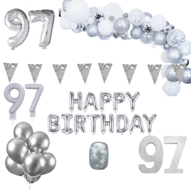 97 jaar Verjaardag Versiering Pakket Zilver XL