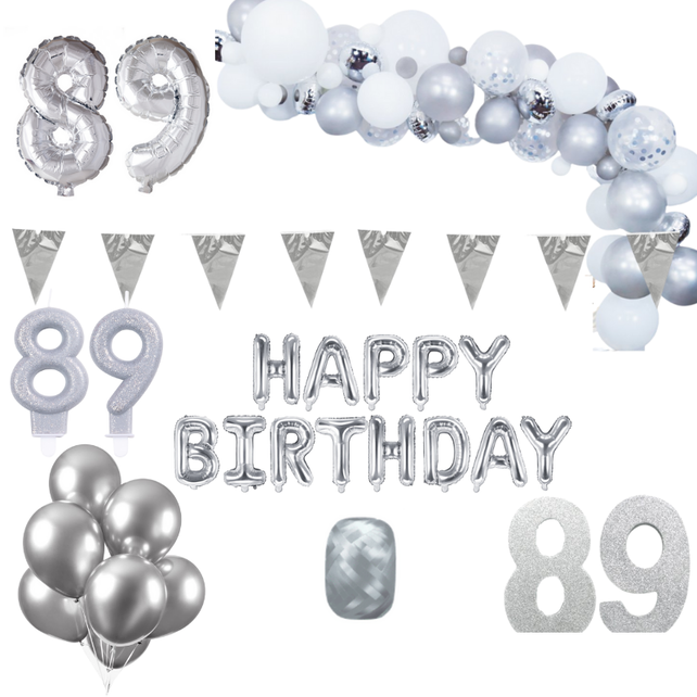 89 jaar Verjaardag Versiering Pakket Zilver XL