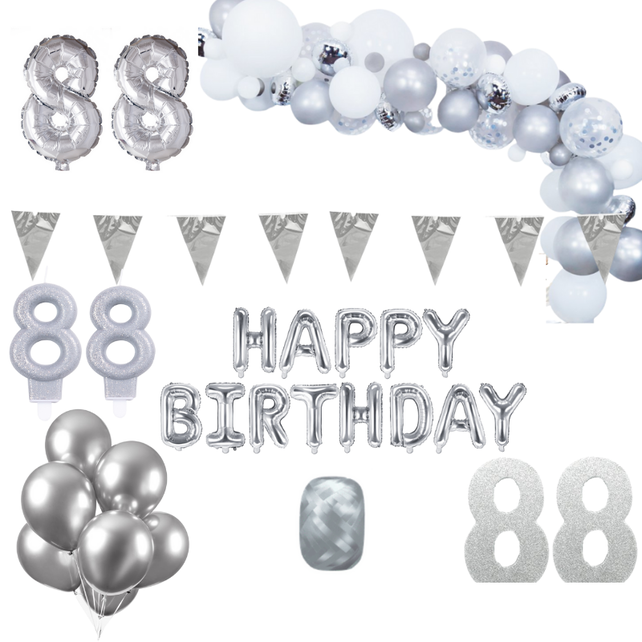 88 jaar Verjaardag Versiering Pakket Zilver XL