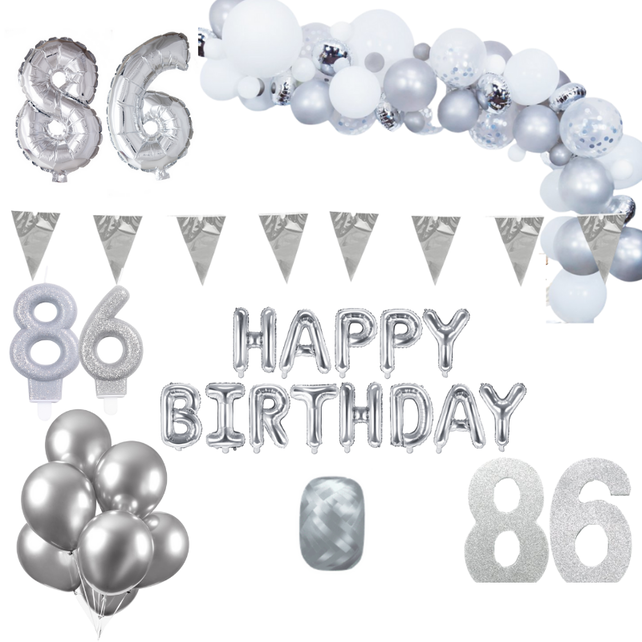 86 jaar Verjaardag Versiering Pakket Zilver XL 86 jaar Verjaardag Versiering Pakket Zilver XL