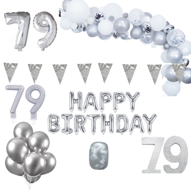 79 jaar Verjaardag Versiering Pakket Zilver XL