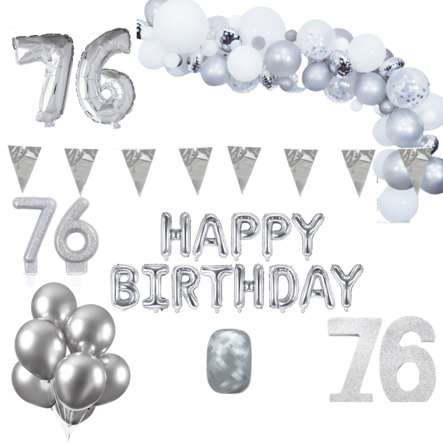 76 jaar Verjaardag Versiering Pakket Zilver XL 76 jaar Verjaardag Versiering Pakket Zilver XL