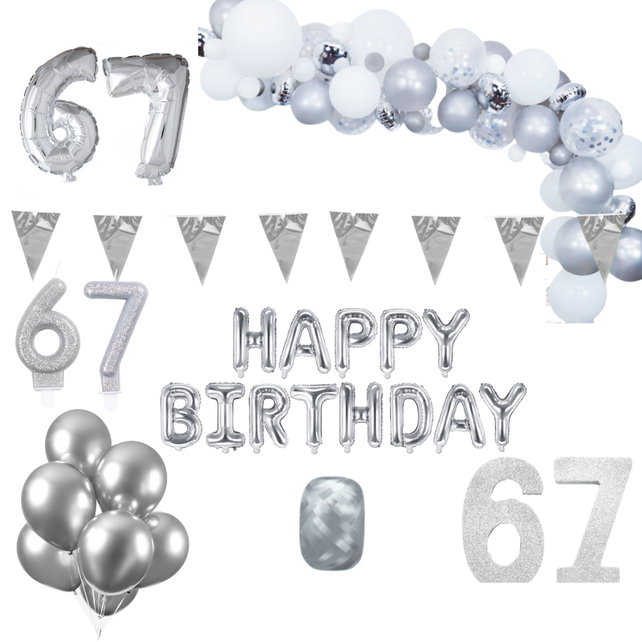 67 jaar Verjaardag Versiering Pakket Zilver XL