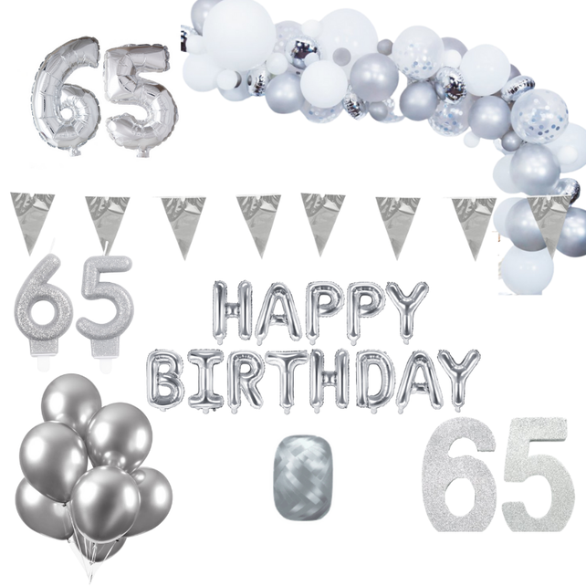 65 jaar Verjaardag Versiering Pakket Zilver XL