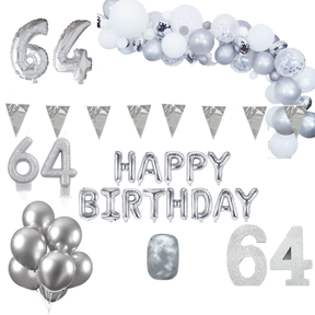 64 jaar Verjaardag Versiering Pakket Zilver XL
