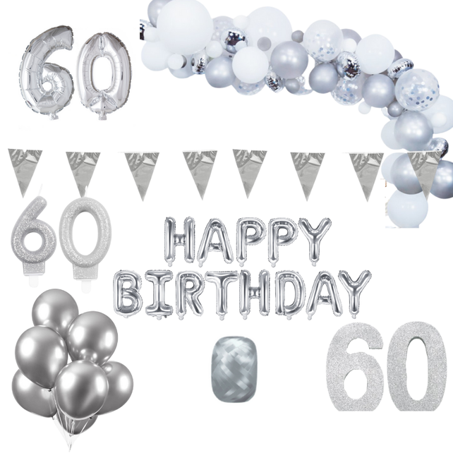 60 jaar Verjaardag Versiering Pakket Zilver XL