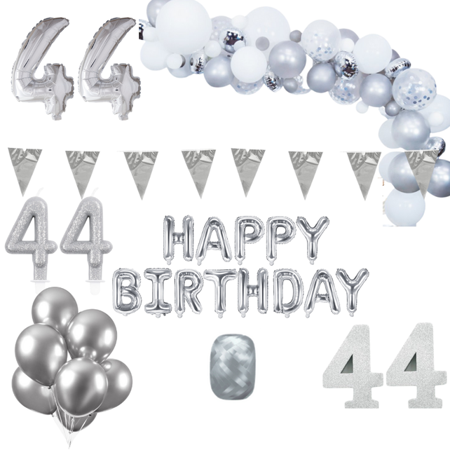 44 jaar Verjaardag Versiering Pakket Zilver XL