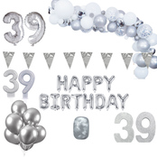 39 jaar Verjaardag Versiering Pakket Zilver XL