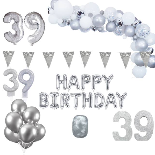 39 jaar Verjaardag Versiering Pakket Zilver XL