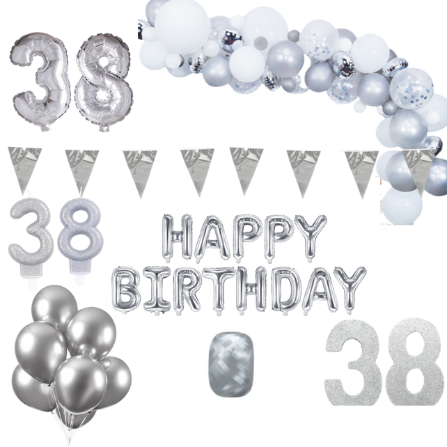 38 jaar Verjaardag Versiering Pakket Zilver XL