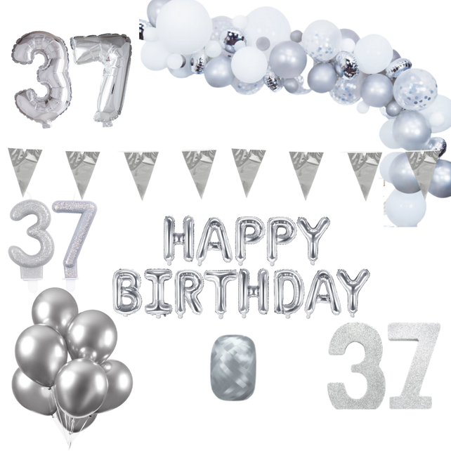 37 jaar Verjaardag Versiering Pakket Zilver XL