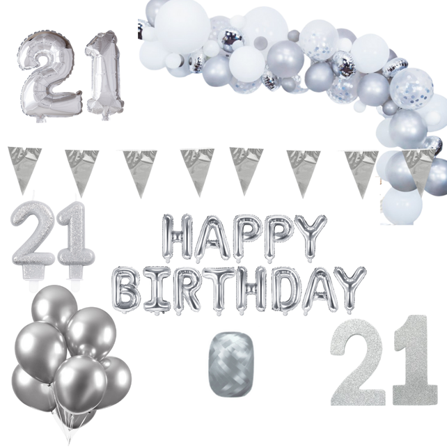 21 jaar Verjaardag Versiering Pakket Zilver XL