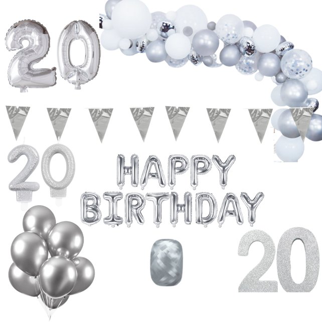 20 jaar Verjaardag Versiering Pakket Zilver XL