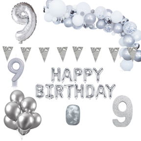 9 jaar Verjaardag Versiering Pakket Zilver XL