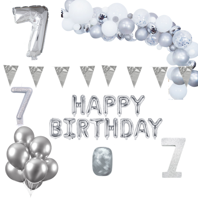 7 jaar Verjaardag Versiering Pakket Zilver XL