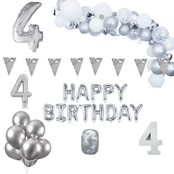 4 jaar Verjaardag Versiering Pakket Zilver XL