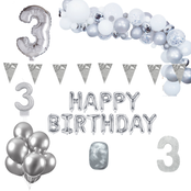 3 jaar Verjaardag Versiering Pakket Zilver XL 3 jaar Verjaardag Versiering Pakket Zilver XL