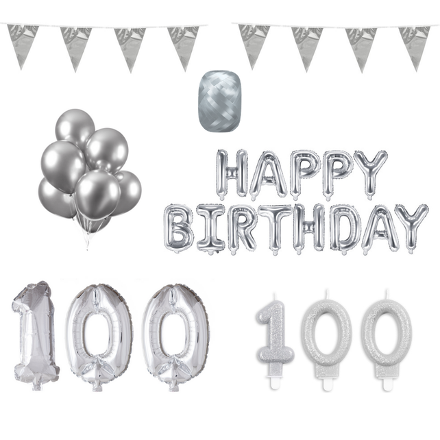100 jaar Verjaardag Versiering Pakket zilver