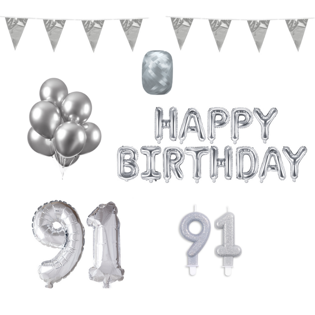 91 jaar Verjaardag Versiering Pakket zilver