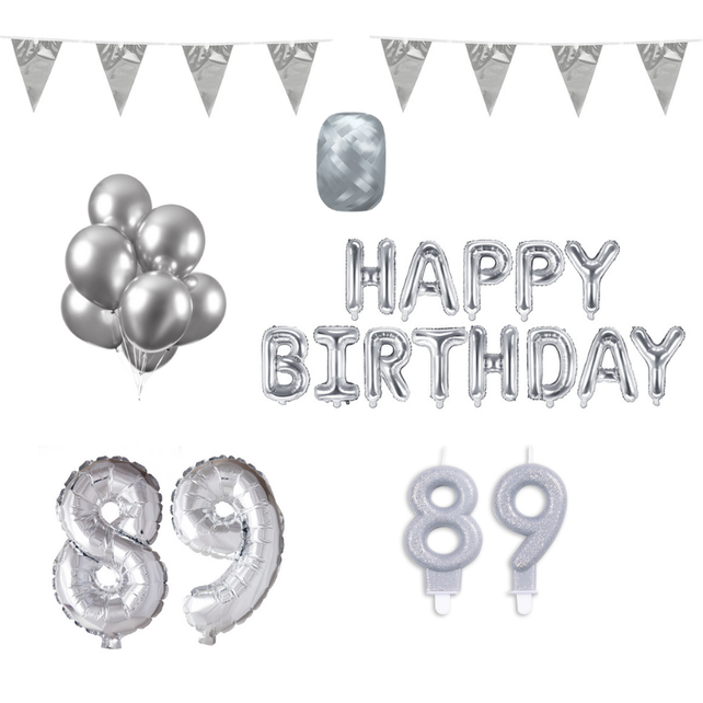89 jaar Verjaardag Versiering Pakket zilver