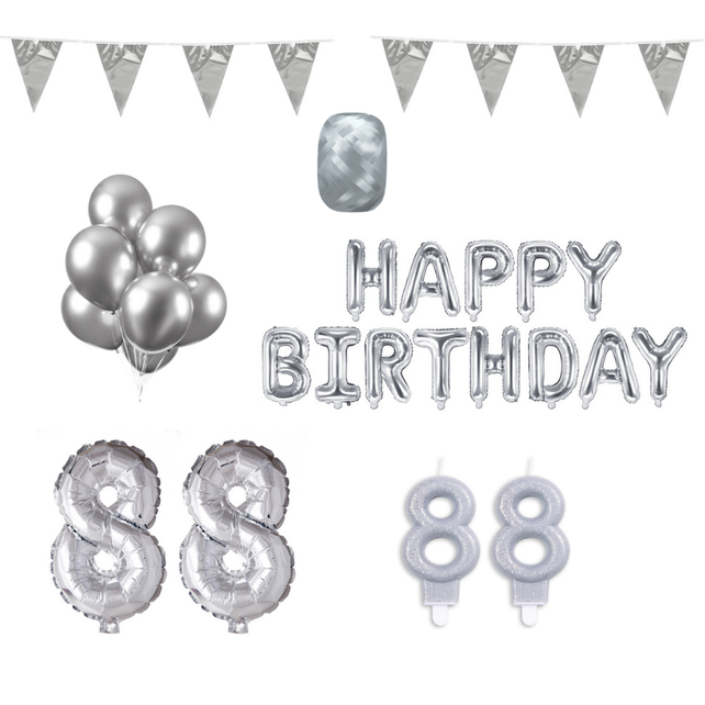 88 jaar Verjaardag Versiering Pakket zilver