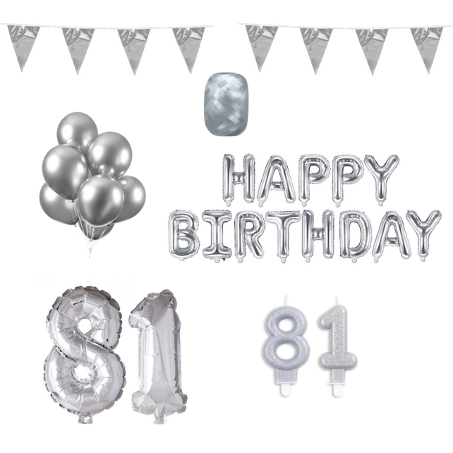 81 jaar Verjaardag Versiering Pakket zilver