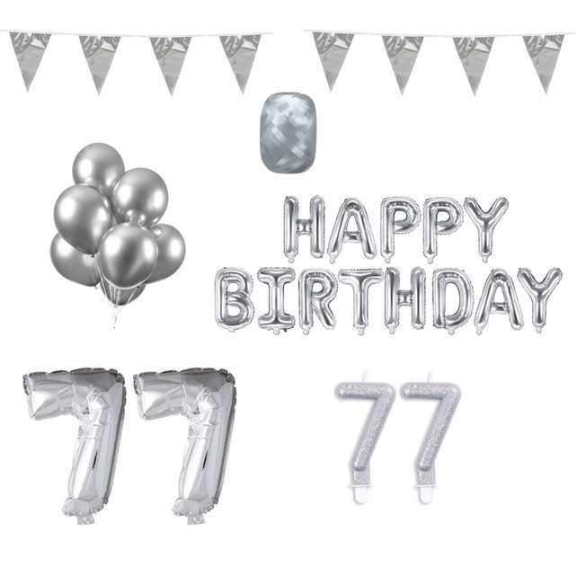 77 jaar Verjaardag Versiering Pakket zilver