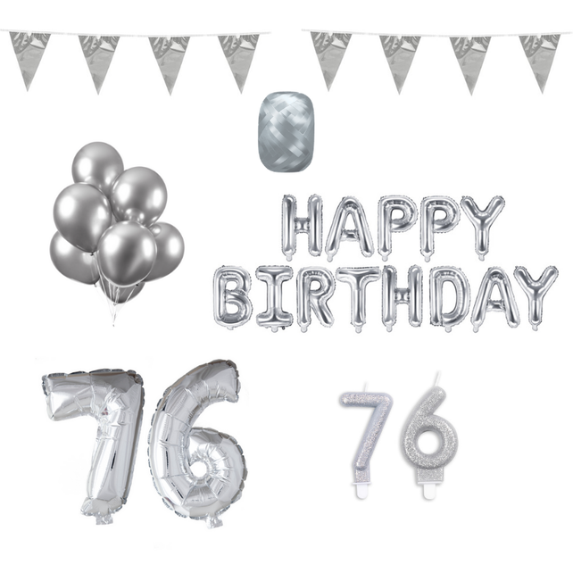 76 jaar Verjaardag Versiering Pakket zilver