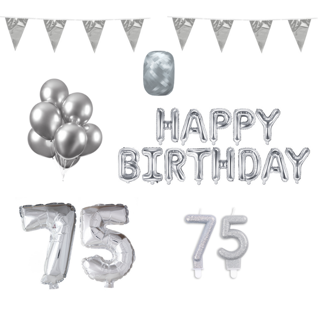 75 jaar Verjaardag Versiering Pakket zilver