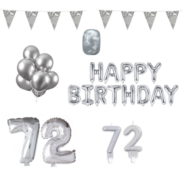 72 jaar Verjaardag Versiering Pakket zilver