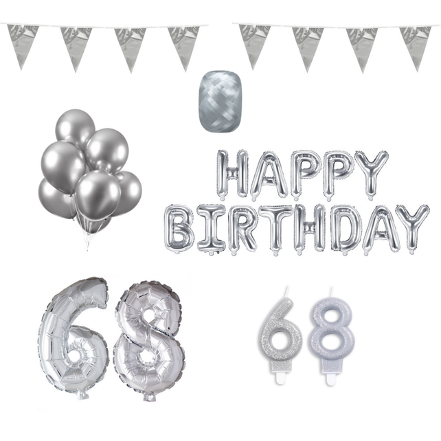 68 jaar Verjaardag Versiering Pakket zilver