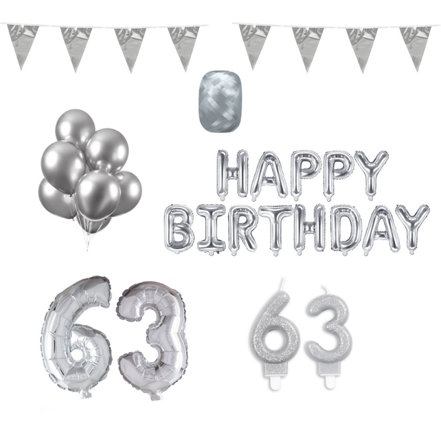 63 jaar Verjaardag Versiering Pakket zilver