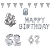 62 jaar Verjaardag Versiering Pakket zilver